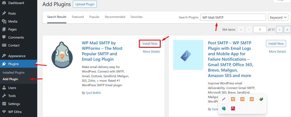 Installing WP Mail SMTP plugin from WordPress dashboard
