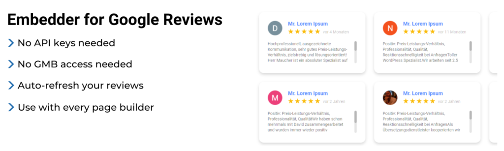 Best Google Reviews WordPress Free Plugins is Embedder for Google Reviews